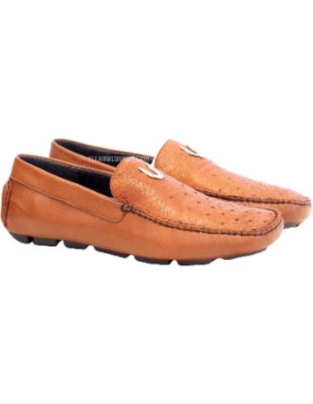 Men's Cognac Vestigium Genuine Ostrich Upper Stylish Dress Loafer Mens Ostrich Skin Shoes