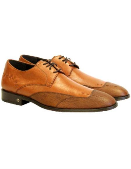 Vestigium Men's Cognac Genuine  Sharkskin Derby Shoes