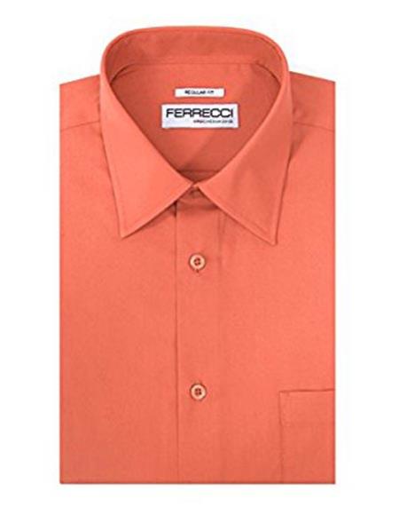 Ferrecci Coral Classic Regular Fit Cotton Blend Dress Shirt Salmon ~ Melon ~ Peachish Pinkish Color Men's Dress Shirt