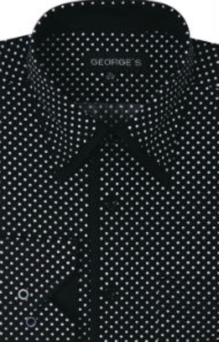 George 100% Cotton Polka Dot Design Black Men's Dress Shirt