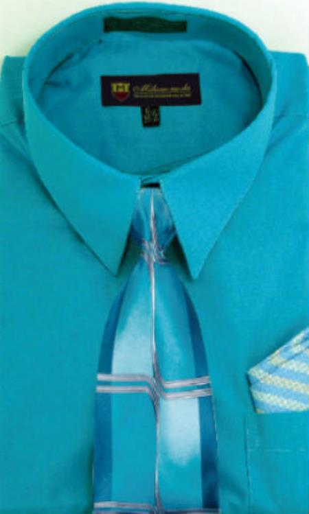 Mens Turquoise Dress Shirt Turquoise Point(Straight) Collar Milano Moda Men's Dress Shirt