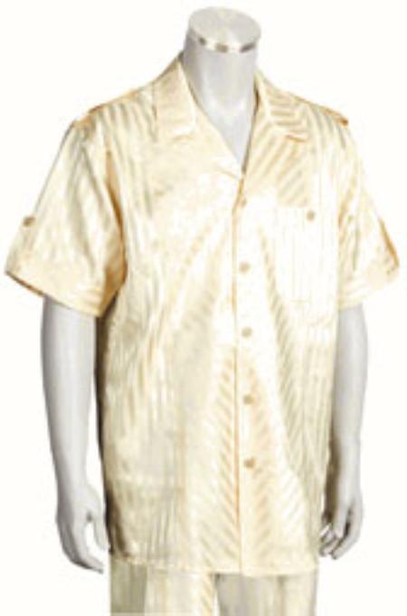 Men's Cream Short Sleeve 2 piece Casual Mens Walking Suit