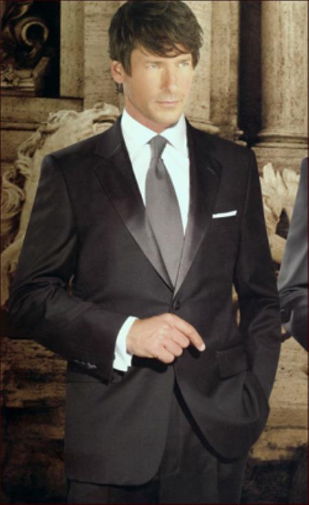 Men's One Button Super 150's Tuxedo Black Authentic Mantoni Brand - High End Suits - High Quality Suits