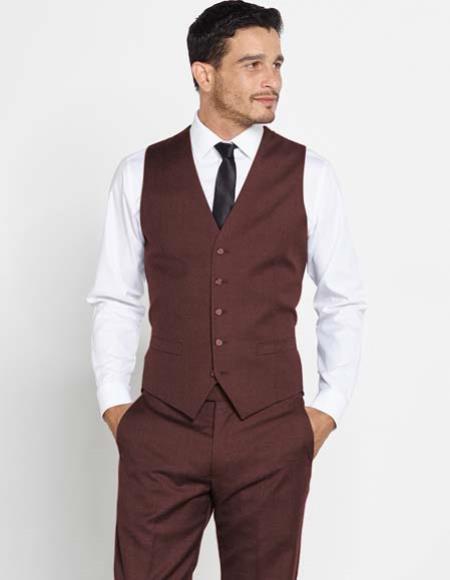 Dark Brown Men's 5 Button Vest + Matching Dress Pants Set + Any Color Shirt & Tie
