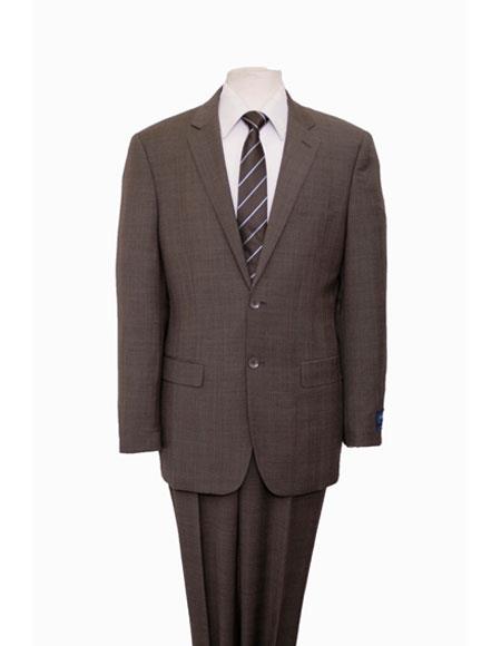 Designer Affordable Inexpensive Men's Plaid Pattern   Classic Suit Flat Front Pant Dark Taupe