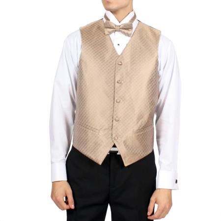 Men's Champagne Diamond Pattern 4-Piece Men's Vest Set Also available in Big and Tall Sizes