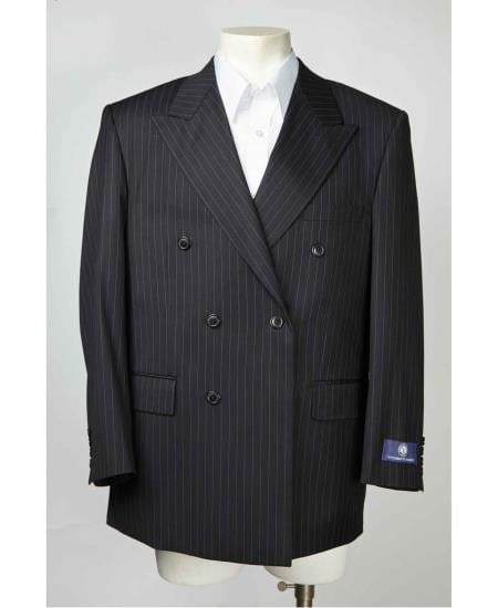 Men's Pinstripe Double Breasted Black Sport Coat Blazer 