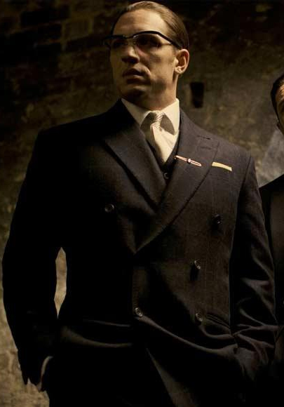 Men's Legend Tom Hardy Look Double Breasted Solid Black Suit