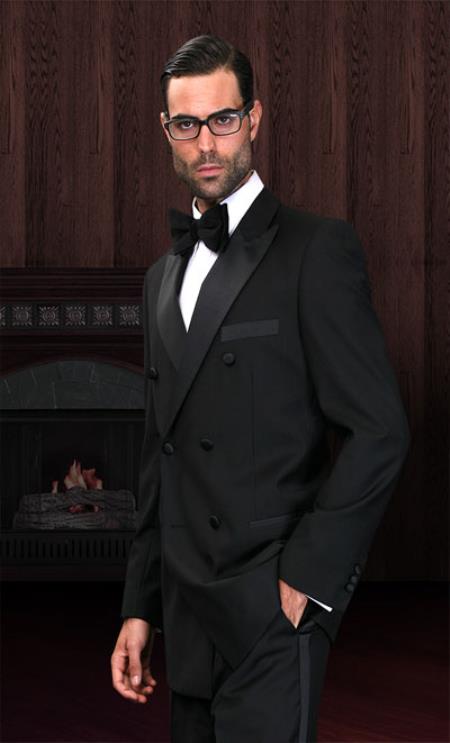 Double Breasted Men's Black Tuxedo Super 150's Discount Sale Designer