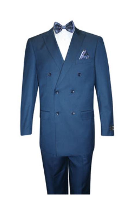 Men's Extra Fine Classic Double Breasted Suit Cobalt ~ Indigo ~ Bright Blue