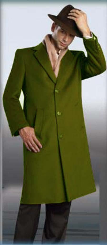 Men's Dress Coat Olive Green Overcoat 45  3 Button Style Wool  Winter Men's Topcoat Sale