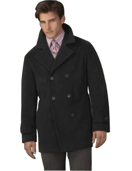 COAT08 Men's Dress Coat Wool Blend,Broad lapel High-buttoned collars black Men's Overcoat/Double Breasted Side Pocket