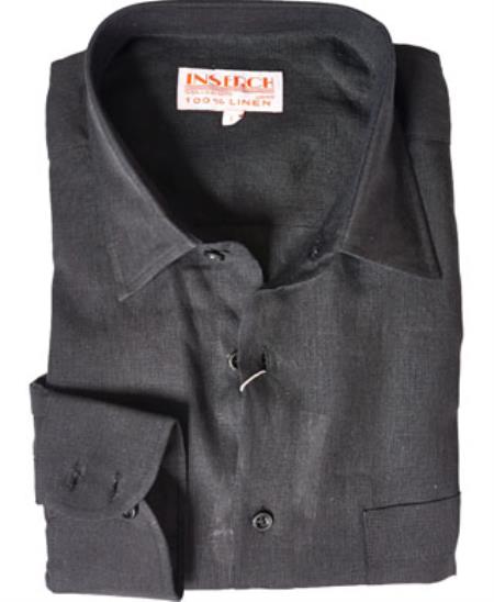 Linen Men's Long Sleeve  Dress Shirt Online Sale Black