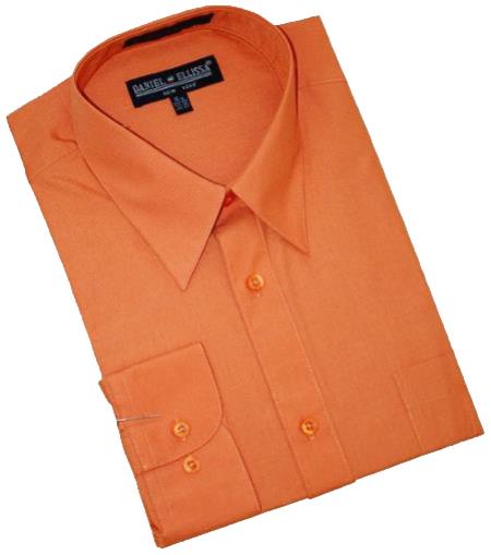 Rust Cotton Blend Convertible Cuffs Men's Dress Shirt