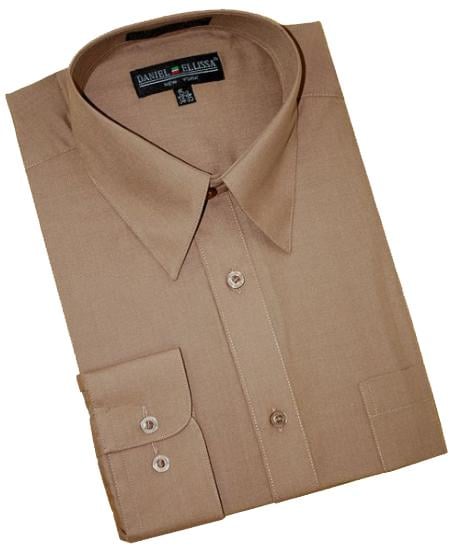 Taupe Cotton Blend Convertible Cuffs Men's Dress Shirt 
