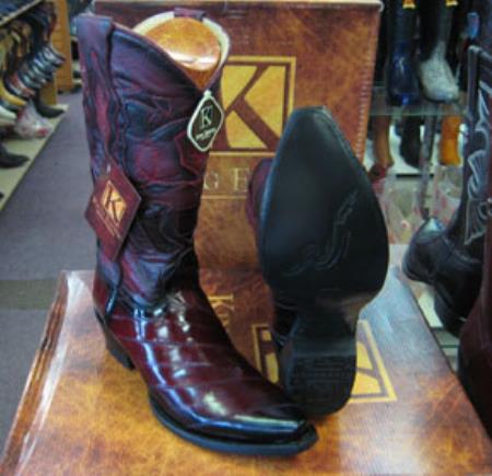 Men's Burgundy Genunie Eel King Exotic Boots Snip Toe- Botas De Anguila