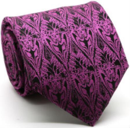 Men's Pink Color Premium Elegant Leaf Patterned Ties Fuchsia ~ fuschia - Men's Neck Ties - Mens Dress Tie - Trendy Mens Ties