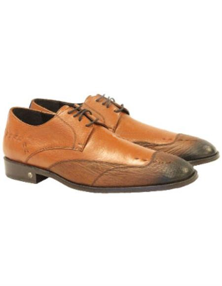 Vestigium Men's Faded Cognac Genuine Sharkskin Derby Shoes