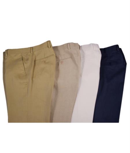 Men's Modern Fit Flat Front Linen Dress Pants Slacks  White/Tan/Natural/Khaki ~ Tan - Cheap Priced Dress Slacks For Men On Sale