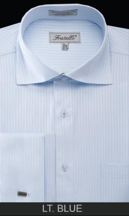 Men's Light Blue Semi- spread Collar French Cuff Dress Shirt
