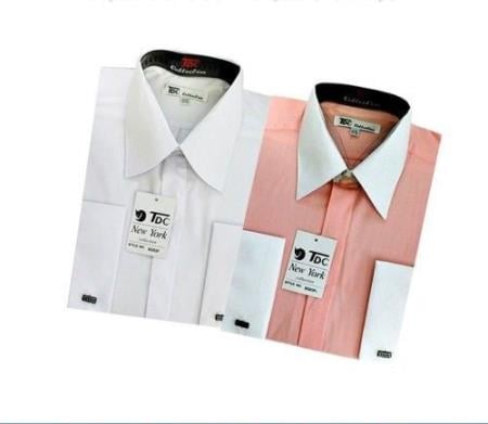 French Cuff Stylish  (10 Colors ) White Collar Two Toned Contrast Men's Dress Shirt
