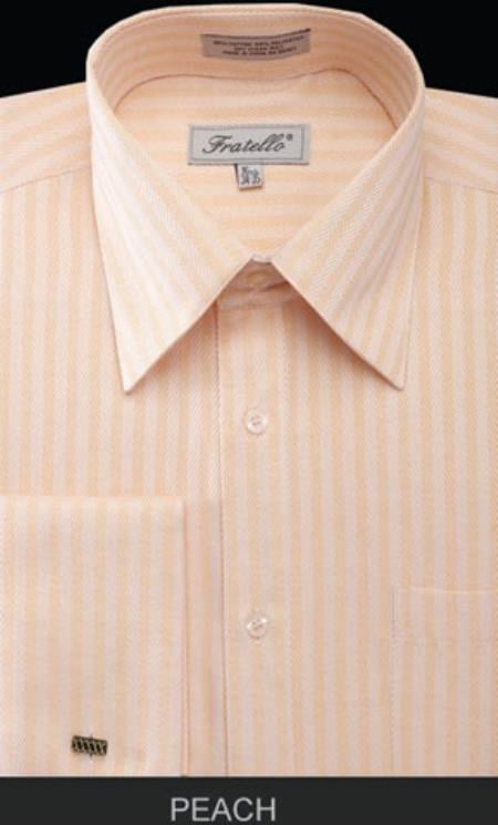 Fratello French Cuff Peach  - Herringbone Tweed Stripe Big and Tall Sizes 18 19 20 21 22 Inch Neck Men's Dress Shirt