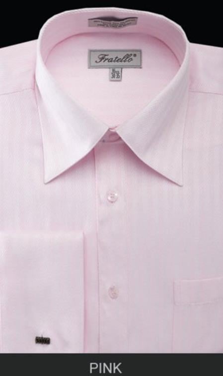 Fratello French Cuff Pink  - Herringbone Tweed Stripe Big and Tall Sizes 18 19 20 21 22 Inch Neck Men's Dress Shirt