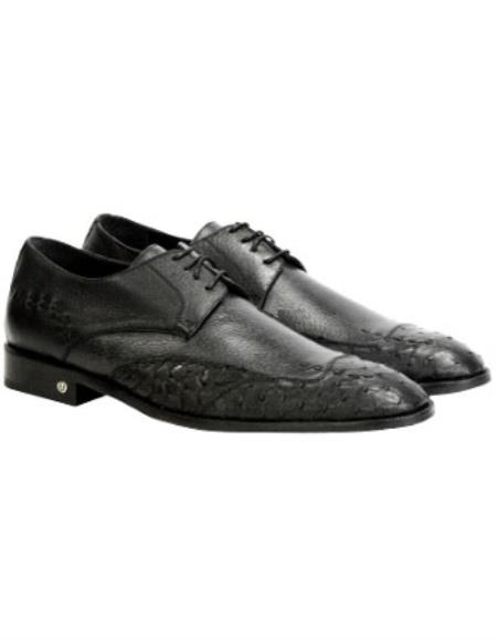 Men's Handmade Full Leather Black Vestigium Genuine Ostrich Derby Shoes Handcrafted Mens Ostrich Skin Shoes