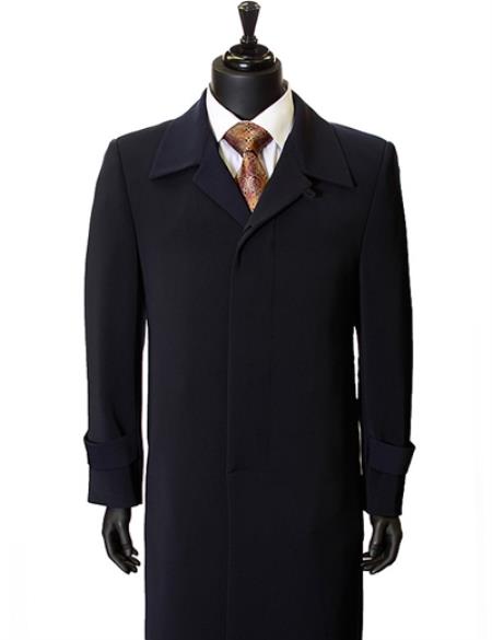 100% Plush MicroFiber Navy Maxi-Length Duster Coat ~ Men's Dress Coat Hidden buttons Trench Overcoat