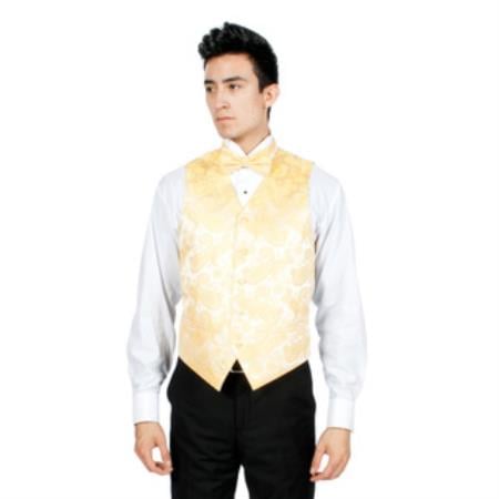 Men's Gold P A I S L E Y Print 4-Piece Men's Vest Set Also available in Big and Tall Sizes