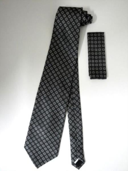 Neck Tie Set Charcoal Gray Mini Ovals Design - Men's Neck Ties - Mens Dress Tie - Trendy Mens Ties