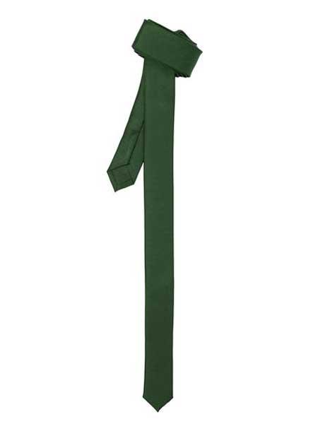 Forest ~ Hunter Green Super Skinny Polyester Satine Fabric Slim Fully Lined Tie-Men's Neck Ties - Mens Dress Tie - Trendy Mens Ties