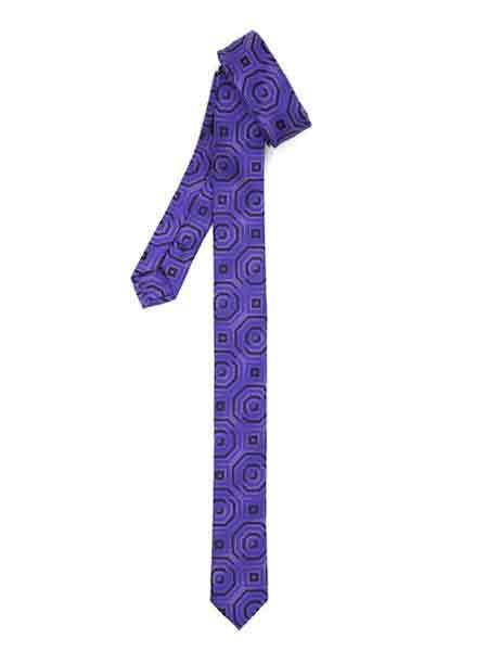 Retro Geometric Purple Fully Lined Super Skinny Slim Tie-Men's Neck Ties - Mens Dress Tie - Trendy Mens Ties