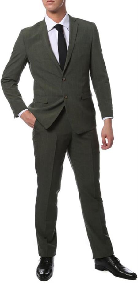 Extra Slim Fit Suit Mens Olive Green Glen Plaid Suit Extra Slim Fitted Pants