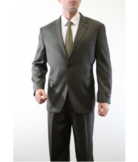 Men's Dark Olive Green PinStripe Shadow 2 Button Stripe ~ Pinstripe Slate No Pleated Pants Side Vents Jacket Suit 