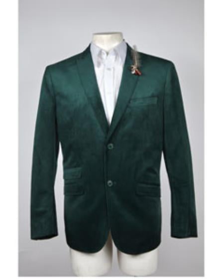 Mens Green Blazer Velvet Blazer Mens 2 Button Velvet Hunter ~ Olive Green Sportcoat Jacket
