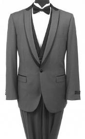 Men's Bryan Michaels Gray and Black One Button Tuxedo with Flat Front Black Tuxedo Trousers