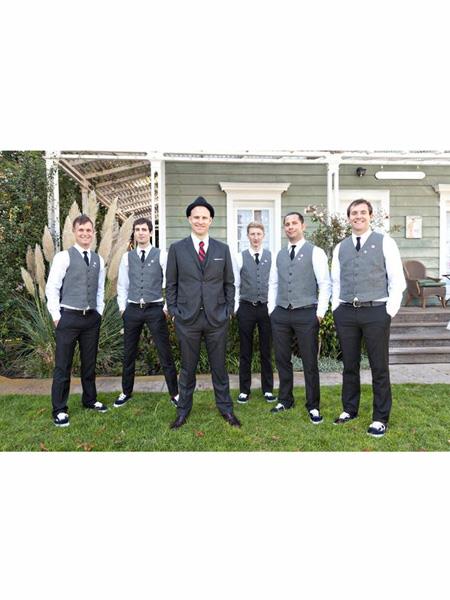 Men's  Matching Grey ~ Gray Dress Tuxedo Wedding Men's Vest ~ Waistcoat ~ Waist coat Black Pants Set