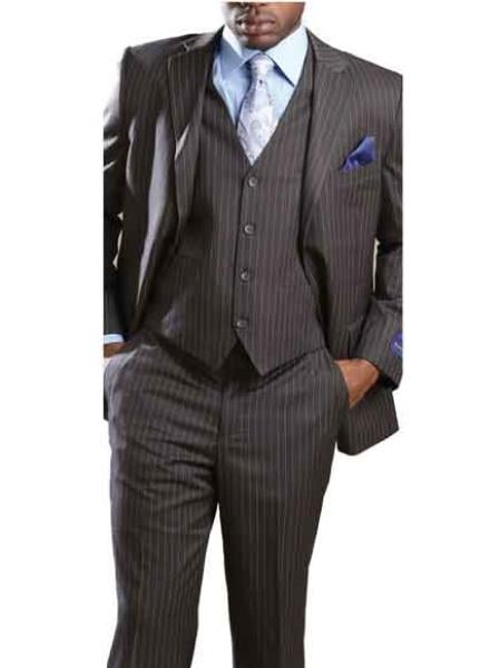 Men's 3 Piece Big & Tall Grey Executive Pinstripe Suit