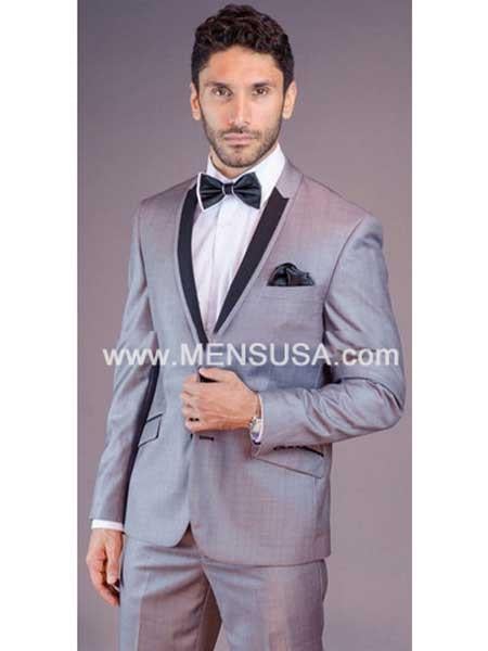 Men's Black Lapel Grey Tux ~ Gray Tuxedo Wedding Groom Suit
