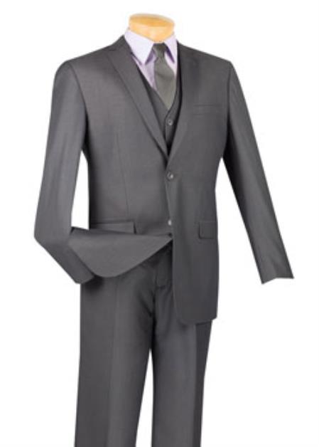 Men's Heather Grey 3 Piece Executive Suit - Narrow Leg Pants