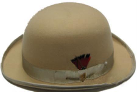 bowler derby style ~ Bowler Tan ~ Beige Men's 100% Wool Stylish Hat 