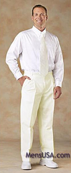 Ivory ~ Cream ~ Off White Pleated or Flat Front Dress Rayon Fabric Pant Slacks For Men unhemmed unfinished bottom - Cheap Priced Dress Slacks For Men On Sale