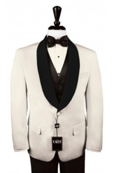 Men's Custom Black Satin Shawl Lapels on Ivory Jacket 