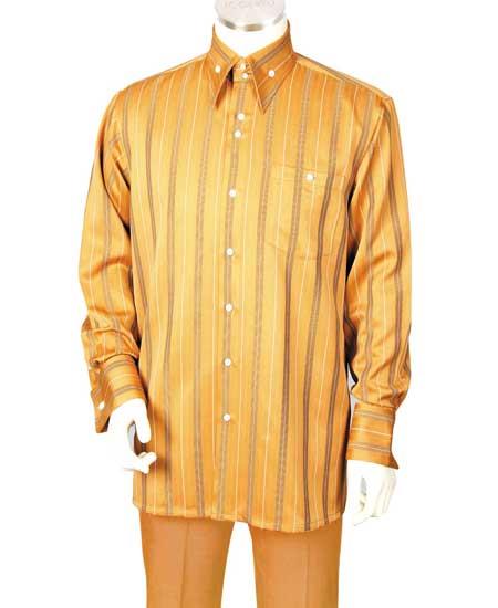 Men's 2 Piece Long Sleeve Crisp Multi Stripe Camel Casual Two Piece Walking Outfit For Sale Pant Sets Suit