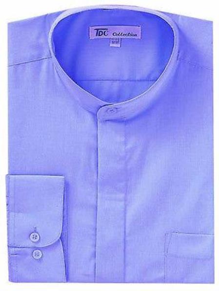 Oriental Mao Chines Style No Collar Mandarin Preacher Round Style Collar Lavender,Light Blue Collarless Dress Shirt