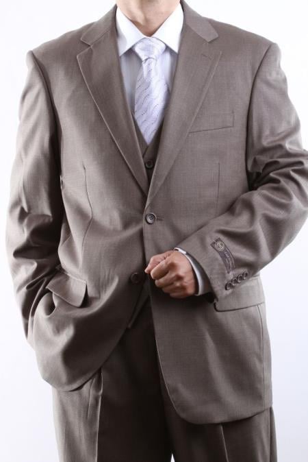 Men's 2 Button Light Brown Tonal 3 Pieces Vested Dress Suit  - Three Piece Suit
