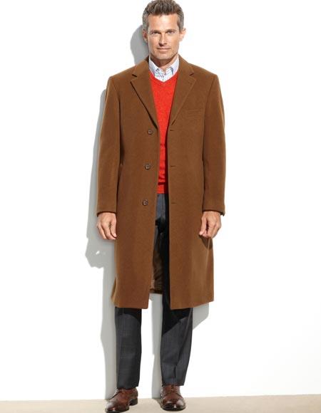 Vitali VICUNA Light Brown & Rust ~ Copper Color Vicuna Color Men's Dress Coat Wool 48 Inch Long Overcoat ~ Long Men's Dress Topcoat -  Winter coat