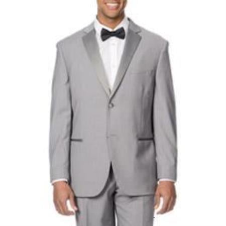 Men's Light Grey ~ Gray Silver Satin-detailed tuxedo suits Jacket , Pants Suit Silver 