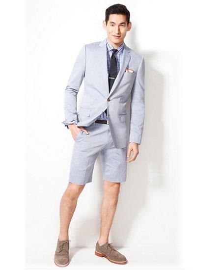 Men's Summer Business Suits With Shorts Pants Set (Sport Coat Looking) Light Gray  